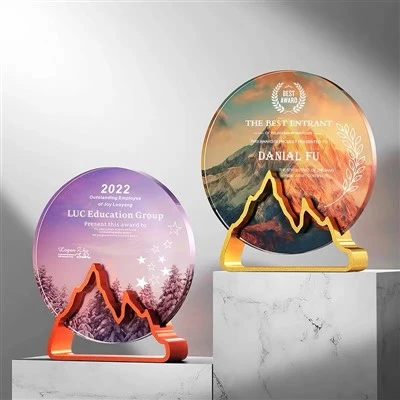 Médaille ronde en cristal de base de montagne